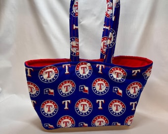 Texas Rangers, Padded Tote, Purse, Gift Bag, Hand Sewn, Cotton Fabric