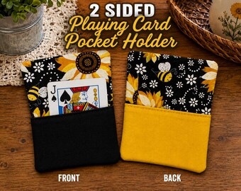 One Samba, Knee and Foot.  2 Pocket Holder Holds at least 15 cards on each side, 100% cotton, sunflower with black and yellow
