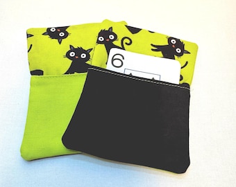 One Black Cats Playing Card Holder: 2-Pocket Cotton Fabric
