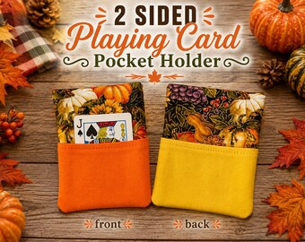 One Autumn, Fall Playing Card Holder: 2-Pocket Cotton Fabric with Orange and yellow pockets