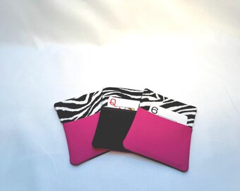 One Zebra and Pink Playing Card Holder: 2-Pocket Cotton Card Games Organizer