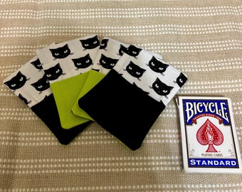 One Black and White Cats 2-Pocket Card Holder: Cotton Fabric for Card Games