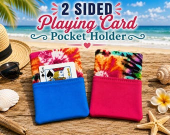 One Tye Dye,  Playing Card Holder: 2-Pocket Cotton Fabric with hot pink and blue pockets