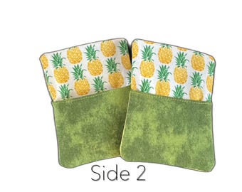 One Samba, Knee and Foot, 1,2.  2 Pocket Holder Holds at least 15 cards on each side, 100% cotton, Pineapple