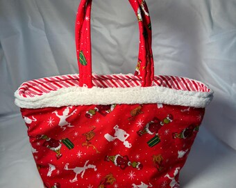 Grinch Naughty and Nice Red, Tote, Purse, Gift Bag, Hand Sewn, Cotton Fabric