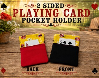One Lady Bug,  Playing Card Holder: 2-Pocket Samba, hand, knee and foot, cotton Fabric with black and red pockets