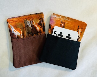 One Cotton Card Holder, Two-Pocket, Horses Print