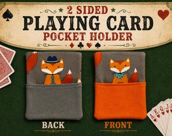 One Samba, Knee and Foot, 2 Pocket Holder Holds at least 15 cards on each side, 100% cotton, Fox with orange and grey pockets