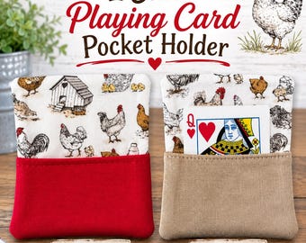 One Chicken,  Playing Card Holder: 2-Pocket Samba, hand, knee and foot, with red and tan pockets