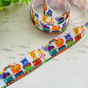 Ruban gros-grain de safari, éléphant, girafe, lion, hippopotame, 22 mm, ruban pour travaux manuels de décoration