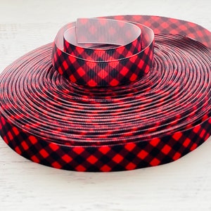 Buffalo Plaid Rood en Zwart Grosgrain Lint 16mm Decoratie Ambachten Lint
