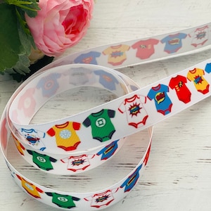 Superhero Onesie Baby Grosgrain Ribbon 7/8” 22mm Decorating Crafts Ribbon