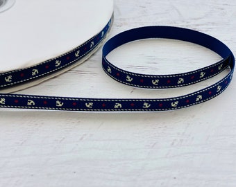 Nautical Navy Blue Anchor 8 mm Grosgrain Ribbon Decorating Crafts Ribbon