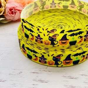 Geel en oranje Halloween Pumpkin Harvest Themed Grosgrain Ribbon 7/8" 22mm Kleurrijke Roze Olifant met bloemen Decorating Crafts Ribbon