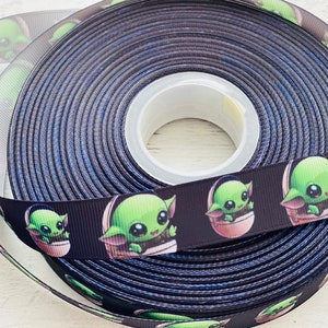 Fita Baby Yoda Fita de gorgorão azul, verde e preta 7/8” 22 mm para decoração e artesanato
