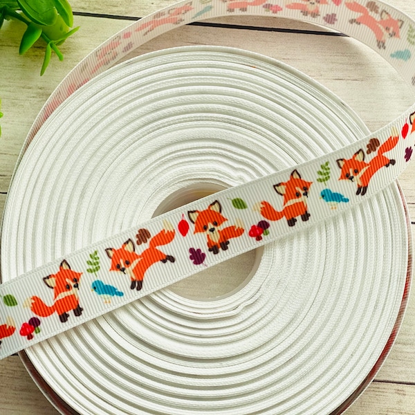 Foxy Cute Woodland Theme Fox Grosgrain Ribbon 7/8” 22mm Decorating Crafts Ribbon
