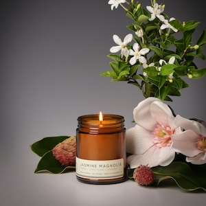 Jasmine Magnolia soy candle, highly scented essential oils & fragrance, 50hour burn