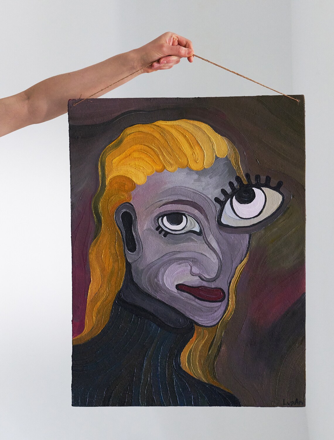 Surrealist Original Oil Painting Woman Yellow Hair Portrait Etsy