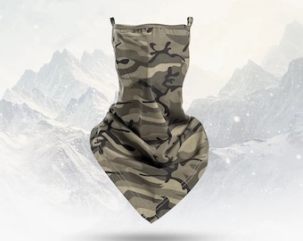 Camouflage bandana, scarf face mask with filter pocket, unisex neck gaiter with ear loops, breathable lightweight fabric face scarf covering