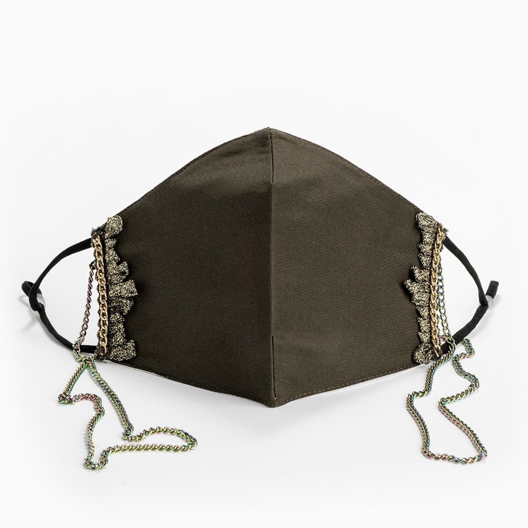 Green Silk Blend Face Mask, High End Mask W/ Filter Pocket & Nose Wire