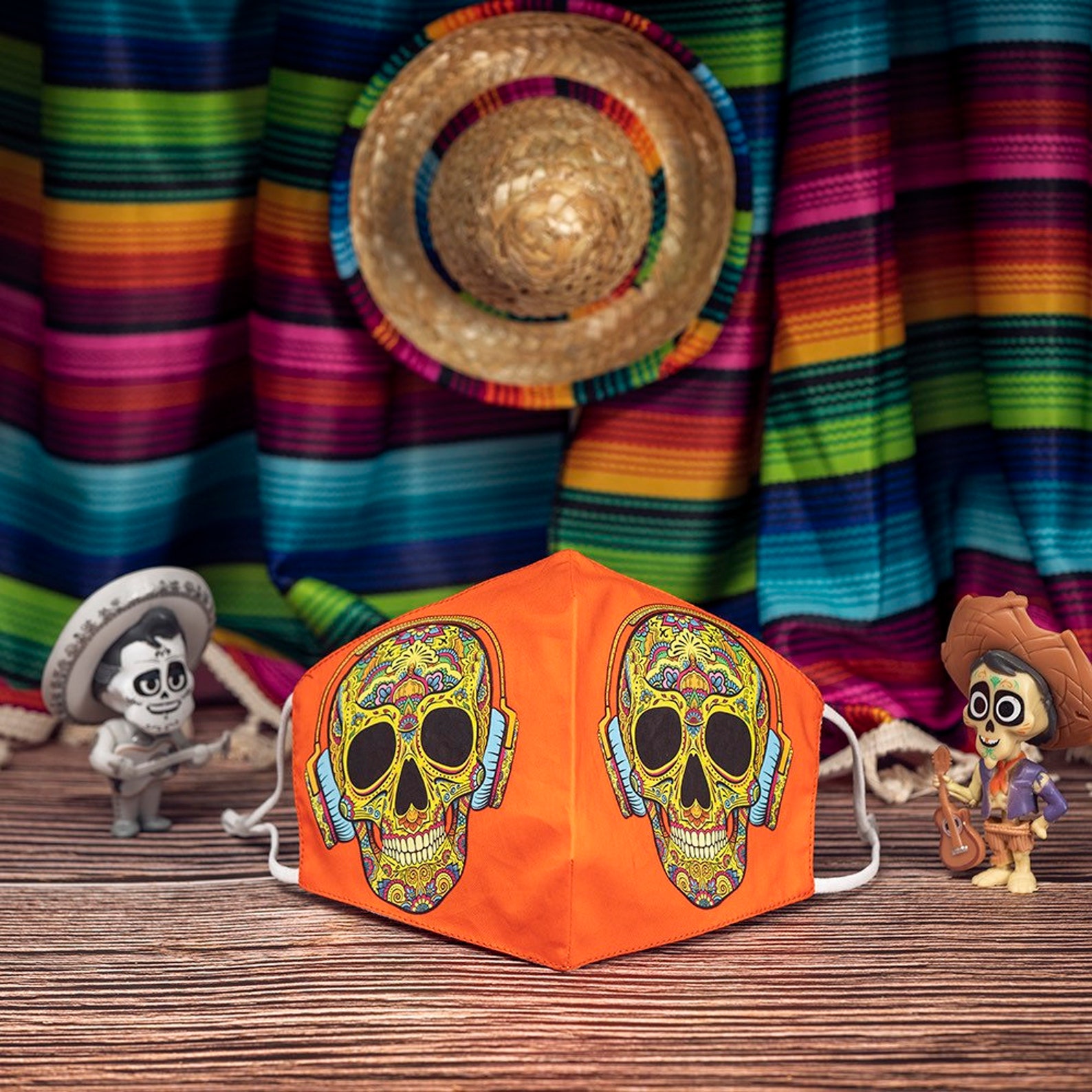 Sugar Skull Face Mask Orange Cinco De Mayo Face Mask Unisex Etsy
