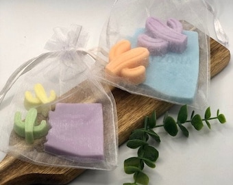 Arizona state and saguaro cactus sets, small or medium. Goats milk soap. Party favors, gifts and soap dish delights.