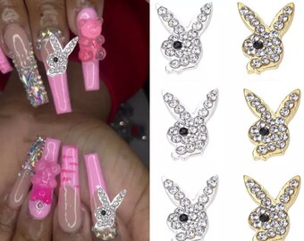 2pcs/4pc Bling Bunny Gold, Pink or Silver Nail Charm