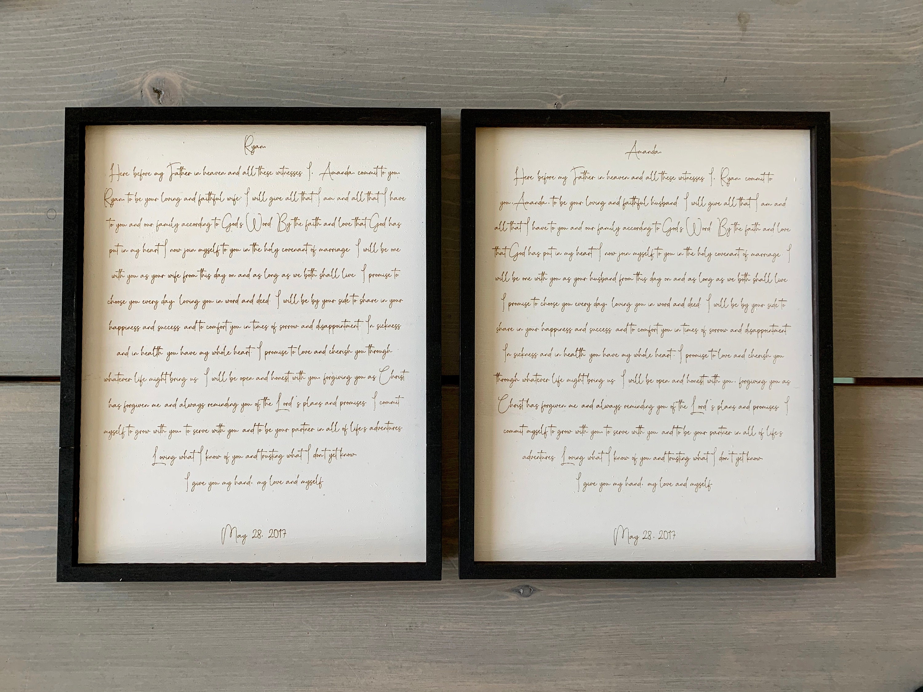 Wedding Vows Framed Engraved Wood Anniversary Gift Etsy Canada