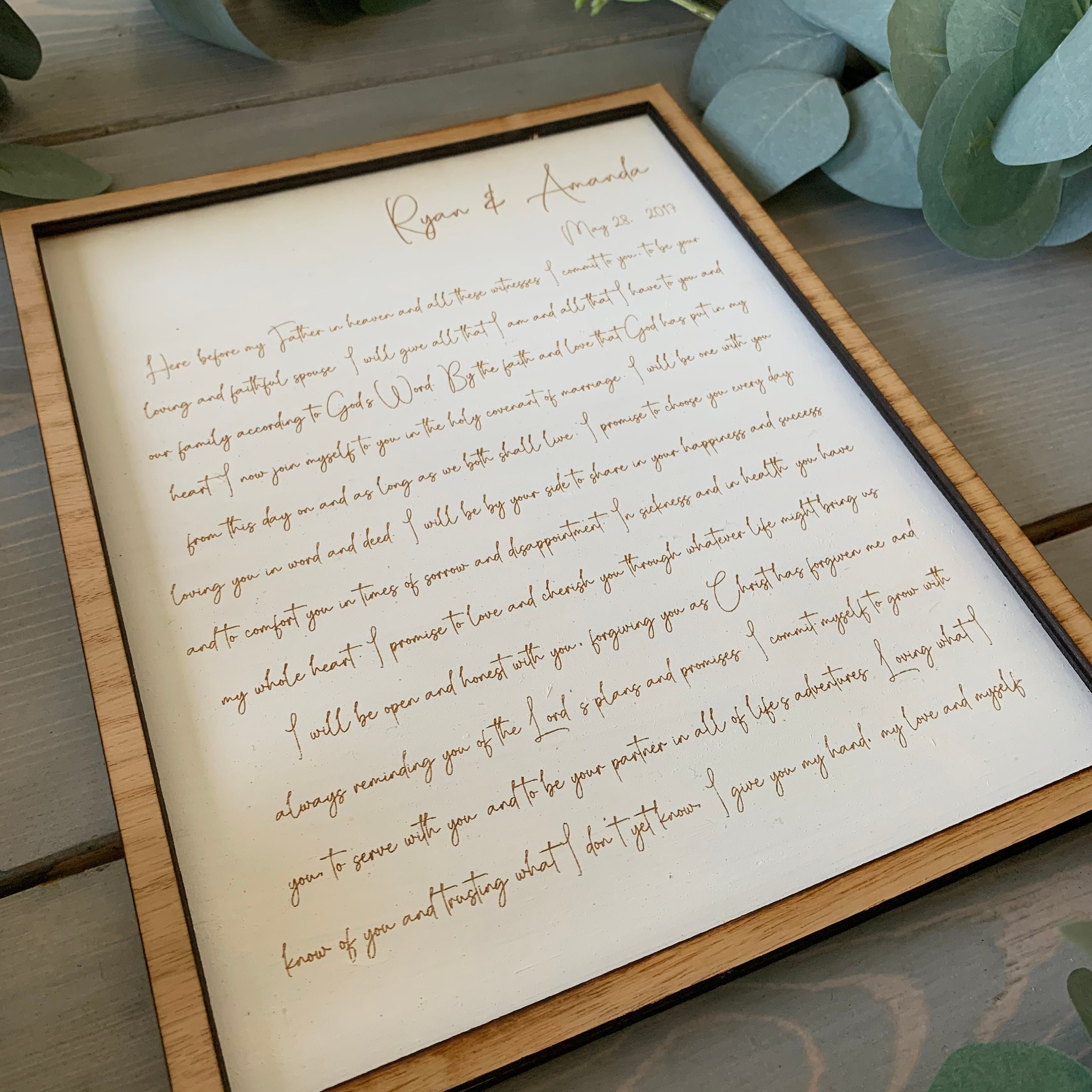 Wedding Vows Framed Engraved Wood Anniversary Gift Etsy Canada