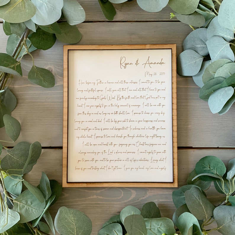 Wedding Vows Framed Engraved Wood Anniversary Gift Etsy Canada
