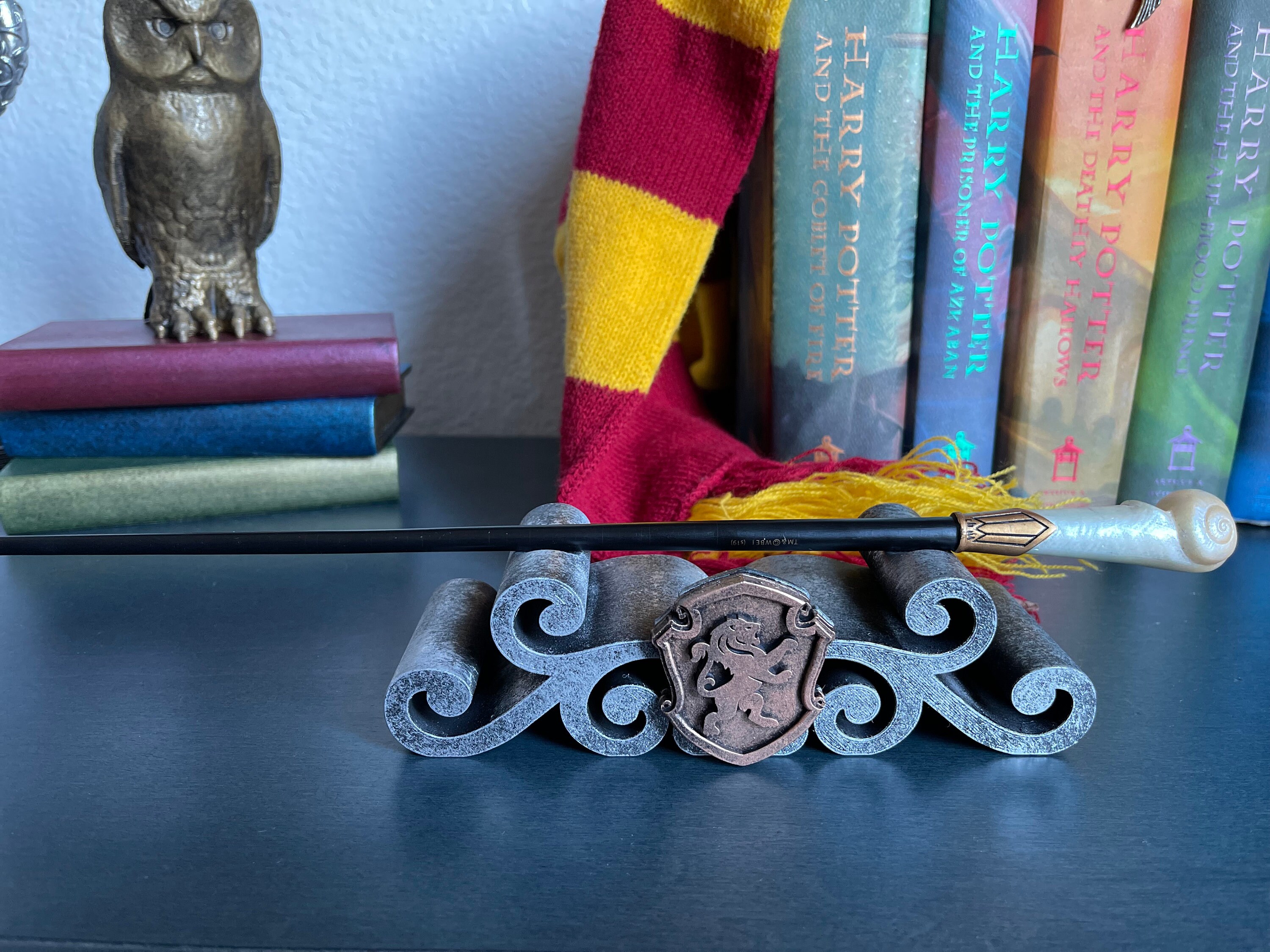 Magic Wand Stand Holder Owl on Books Wizard Wand Display 
