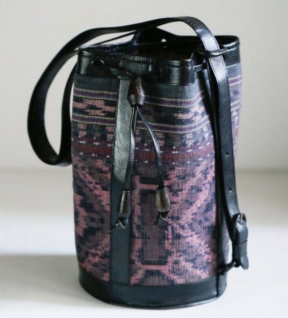 Balinese Leather & Tapestry Bucket Bag