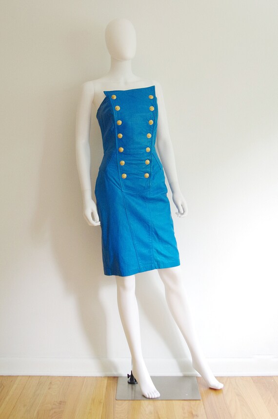 1980s North Beach Strapless Leather Dress
