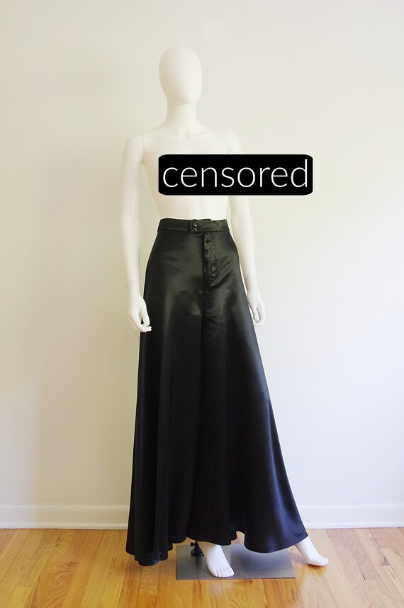 1970s Wide Legged Black Satin Pants
