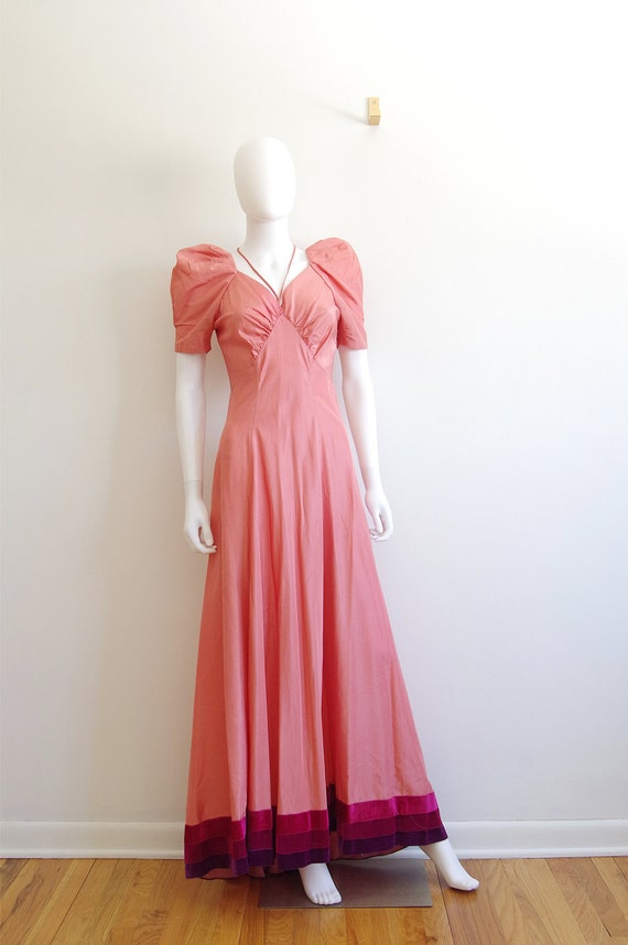 1940s Evening Gown with Velvet Trim