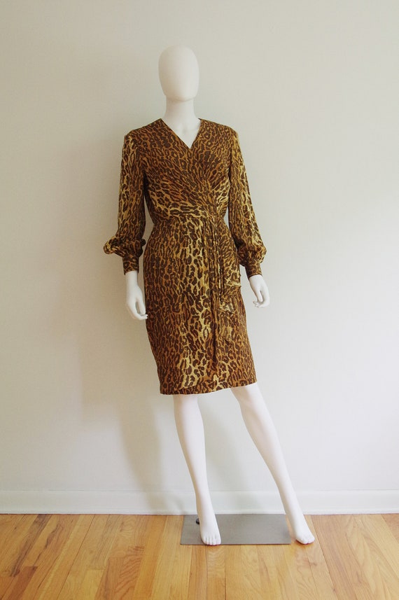 1990s Gillian Silk Animal Print Wrap Style Dress