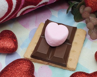 Valentine's Day S'more Soap! Realistic soap that looks like a S'more! Complete with pink heart shaped marshmallow! SLS & Phthalate free!