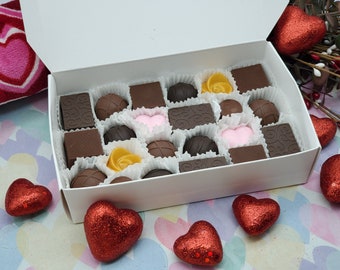 Large Box of Chocolates Soaps! Perfect gift idea for Valentine's Day! Set of 44 Chocolate Scented Soaps! SLS & Phthalate free!