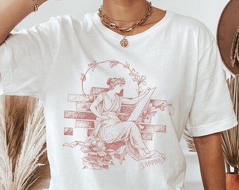 Sappho Shirt, Poet Shirt, Literary Shirt, Sapphic Shirt, Sapphic Art, Greek Poet Gift Sappho Print Literature Shirt, Light Academia Clothing