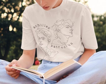Achilles and Patroclus - Unisex T-Shirt, Greek Mythology Art, Ancient Greek Inspired Shirt, Oversized Shirt, Book Lover Gift, Light Academia