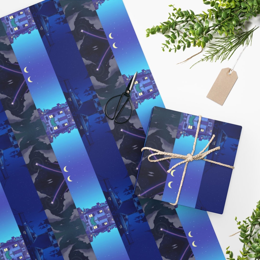 90s Anime Wrapping Paper Blue Aesthetic Wrapping Paper Roll Etsy