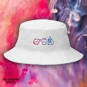 Bisexual Frogs - Embroidered Bucket Hat, Cute Frog Hat, Gay Bi Pride, Kawaii Frog Bucket Hat, Subtle Bisexual Pride Flag, LGBTQ Bucket Hat