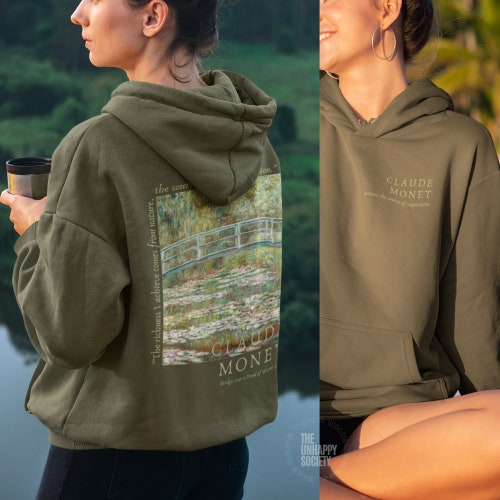 Claude Monet Sweat à capuche, Nature Sweat à capuche Claude Monet Imprimer Monet Sweatshirt Cottagecore Sweat à capuche Dark Academia Vêtements Artsy Cadeaux pour les peintres