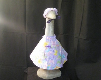 Butterflies on Purple Goose Dress/Goose Clothes/Concrete Goose/Lawn Goose/Lawn Geese/Outdoor Garden/Large Lawn Goose/Summer Goose Dress
