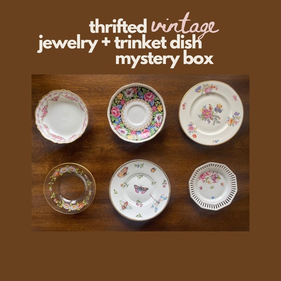 thrifted vintage jewelry trinket dish mystery box… - image 1