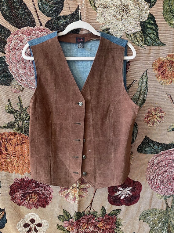 suede leather and jean denim vest | vintage womens