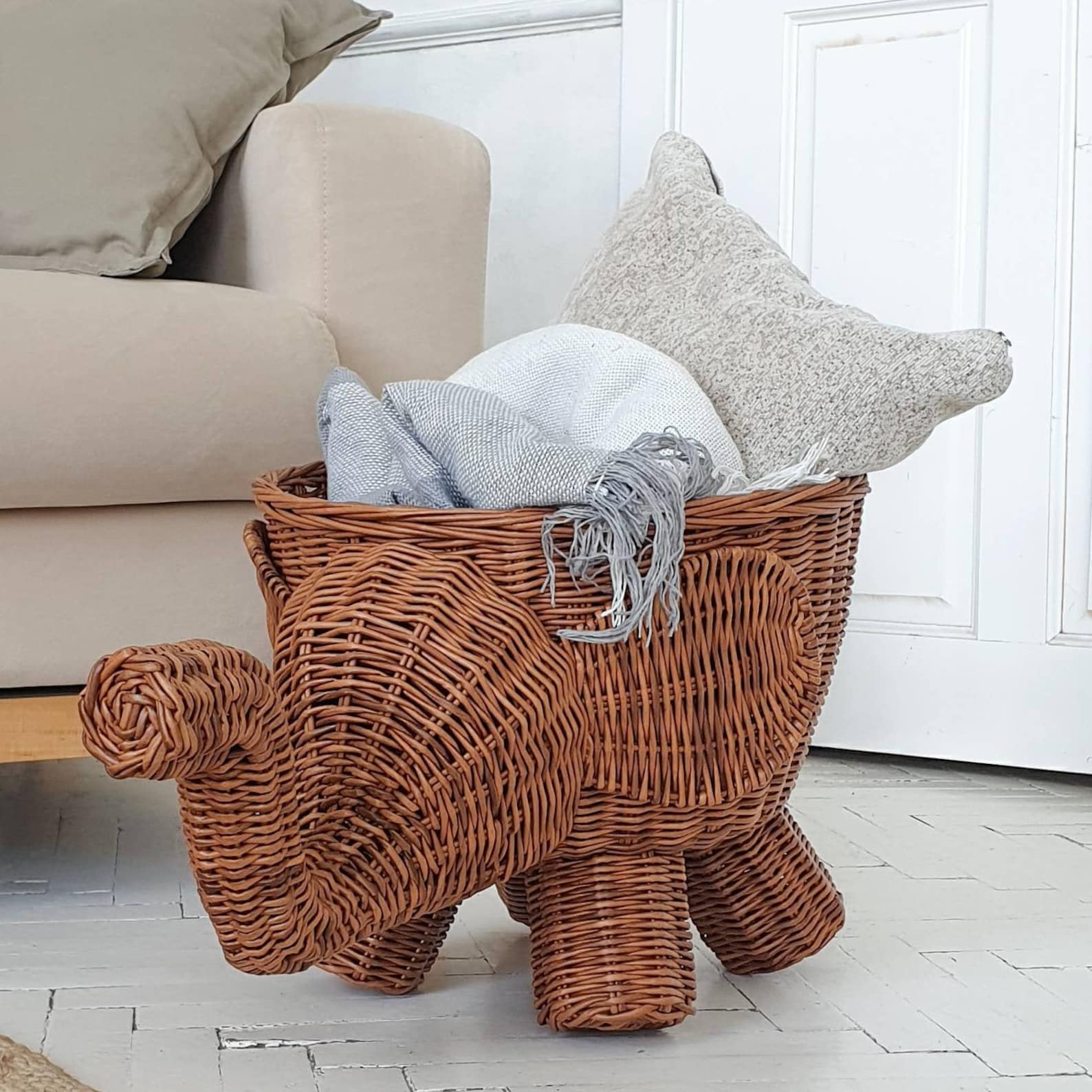 Storage basket elephant wicker large nursery basket toy Etsy