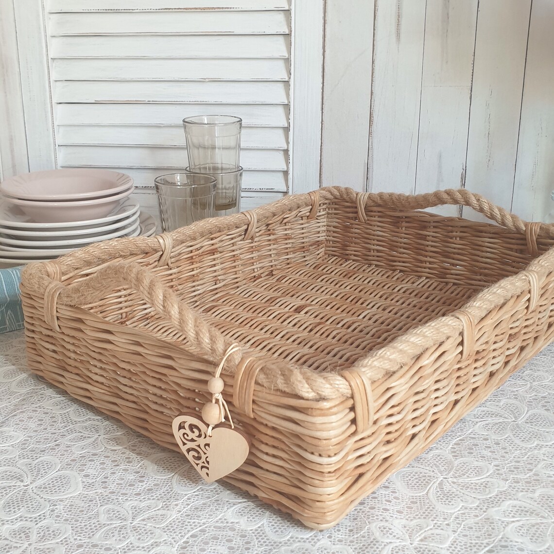Fruit basket or wicker tray rectangular for scandinavian Etsy