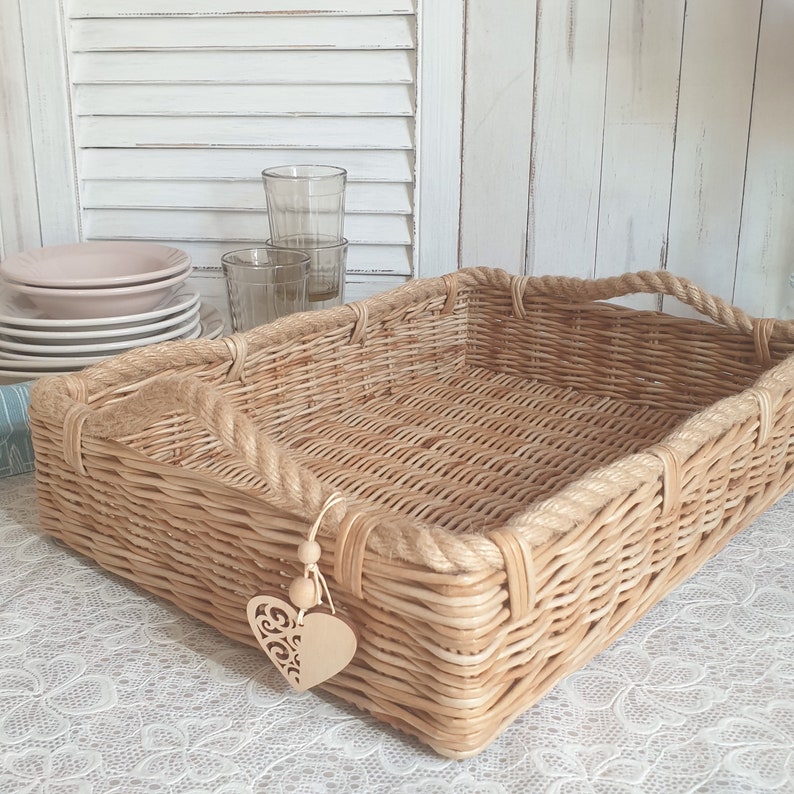 Coffee table tray with handles . rectangular wicker basket for Etsy