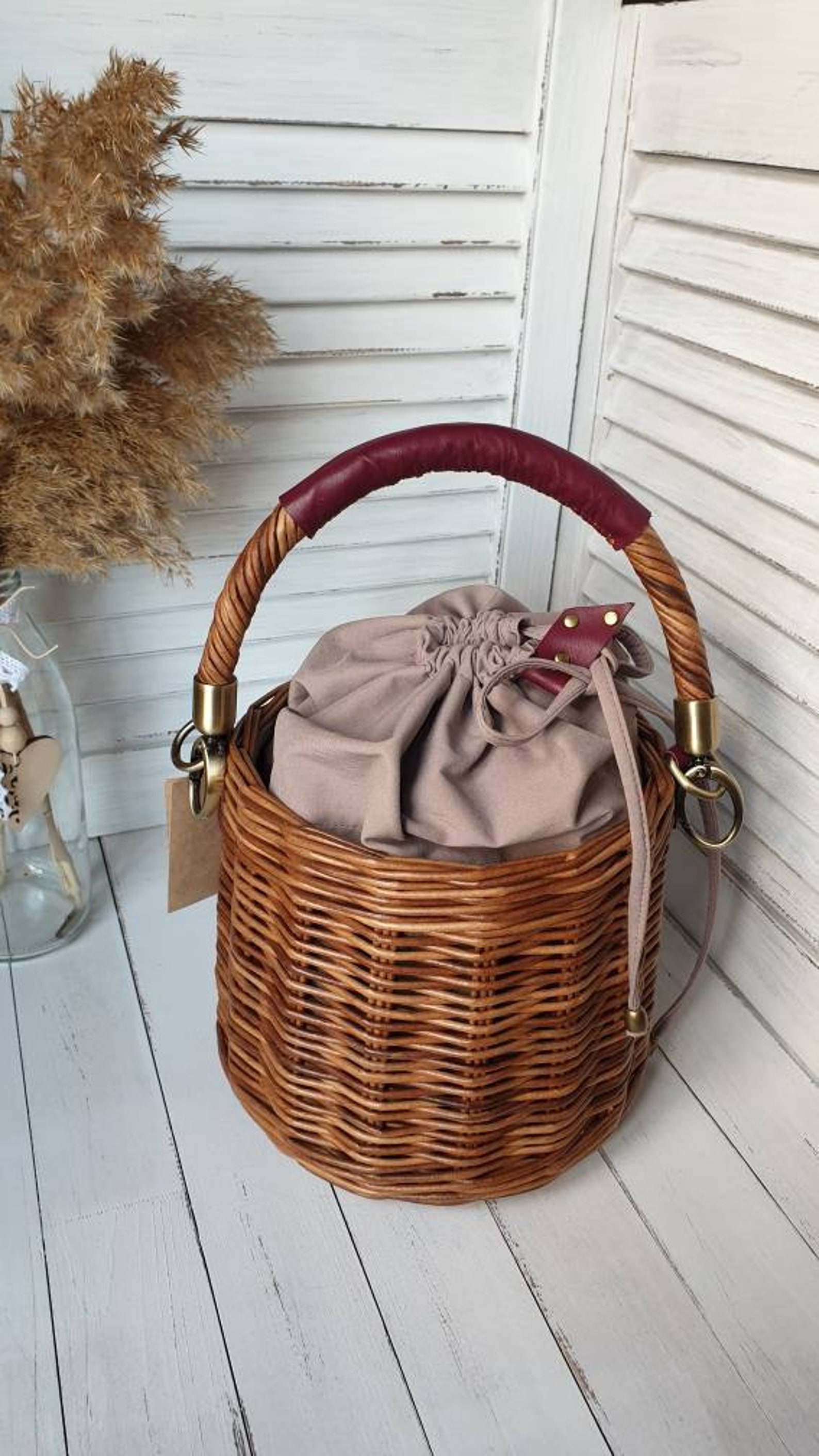 Designer inspired handbag woven brown basket bag with top Etsy